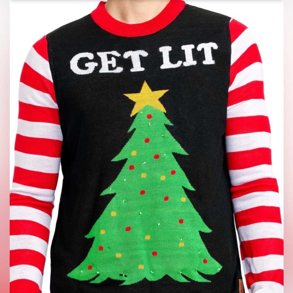 Tipsy Elves Black and Red Women’s Get Lit Christmas Sweater - NWT - Size 4XL